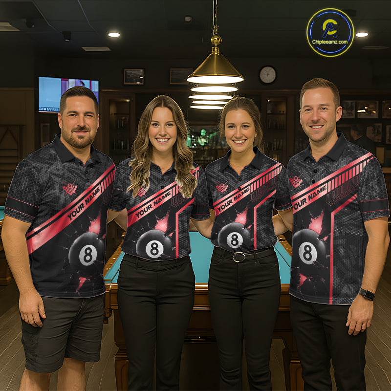 Black And Red 8 Ball Break Glass Billiard Shirt For Women Custom Pool Team Jersey Polo & 1/4 Zip TDM6253