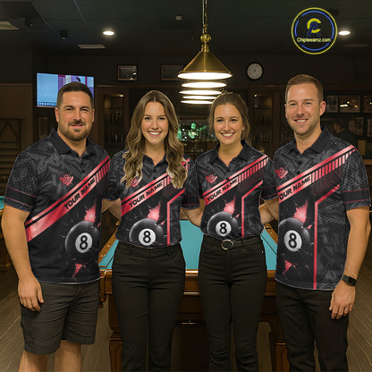 Black And Red 8 Ball Break Glass Billiard Shirt For Women Custom Pool Team Jersey Polo & 1/4 Zip TDM6253
