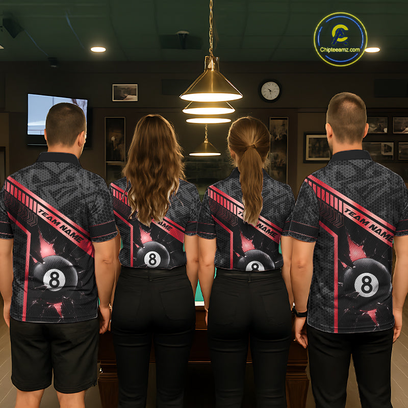 Black And Red 8 Ball Break Glass Billiard Shirt For Women Custom Pool Team Jersey Polo & 1/4 Zip TDM6253