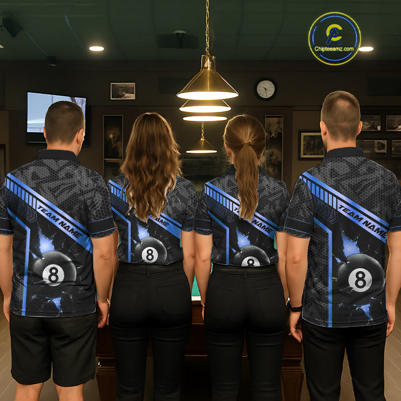 Black And Blue 8 Ball Break Glass Billiard Shirt For Men Custom Pool Team Jersey Polo & 1/4 Zip TDM6254