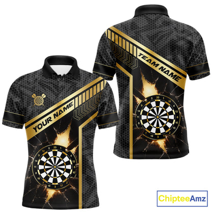 Black And Gold Break Glass Darts Shirt For Men Custom Darts Jersey Team Polo & Quarter Zip Shirt TDM6255
