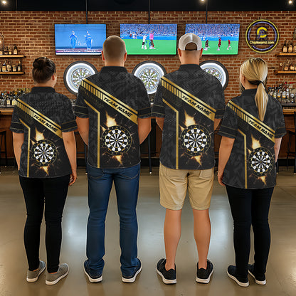 Black And Gold Break Glass Darts Shirt For Men Custom Darts Jersey Team Polo & Quarter Zip Shirt TDM6255