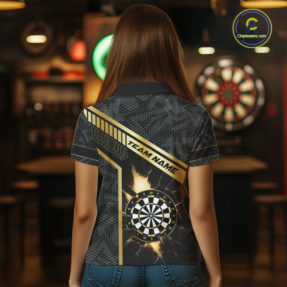 Black And Gold Break Glass Darts Shirt For Women Custom Darts Jersey Team Polo & Quarter Zip Shirt TDM6255
