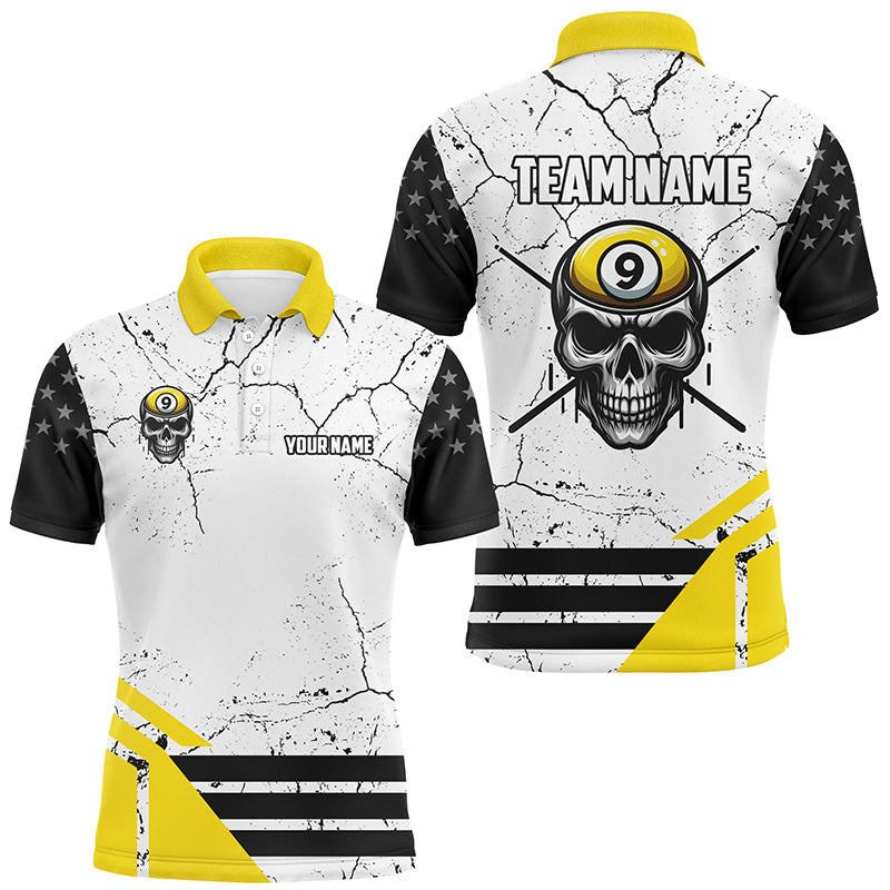 Funny Skull 9 Ball Grunge Crack Custom Billiard Shirts For Men, 9 Ball Team Shirts Pool Jerseys TDM2451