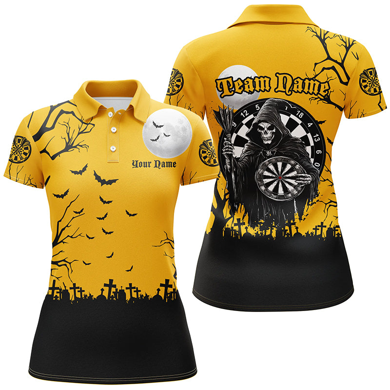 Personalized Halloween Darts Shirts For Women, Funny Grim Reaper Orange Black Darts Jerseys TDM2453