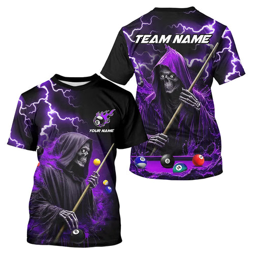 Purple Grim Reaper Billiard T Shirt For Men Custom Thunder Lightning 8 Ball Pool Team Jersey TDM2919