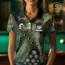 Load image into Gallery viewer, Green Camo 8 Ball Billiard Shirt For Women Custom Pool Team Shirt, Billiard Jersey Polo &amp; 1/4 Zip TDM5655