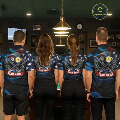 Personalized American Flag 8 Ball & 9 Ball Billiard Shirt For Men, Patriotic Pool Team Jersey TDM5657