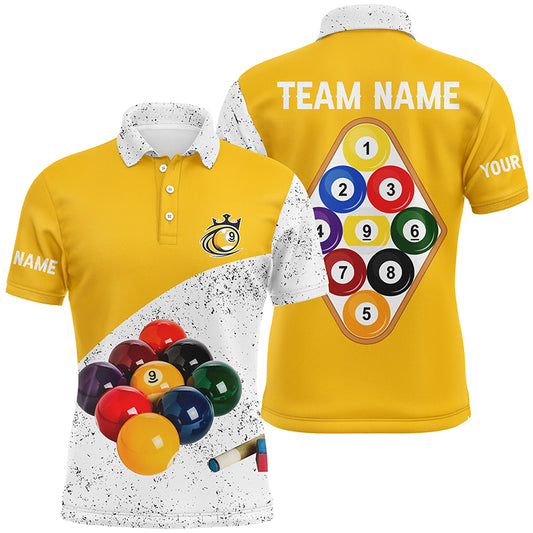 Personalized 9 Ball Pool White Grunge Men Billiards Polo Shirts, 3D Billiard Balls Jerseys Shirts TDM1063