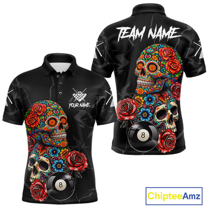 Custom Colorful Sugar Skull Billiard Shirt For Men, 8 Ball Pool Team Jersey Polo & 1/4 Zip TDM6262