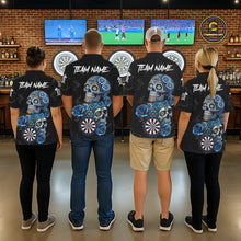 Load image into Gallery viewer, Personalized Blue Sugar Skull Darts Shirt For Men Custom Darts Jersey Team Polo &amp; Quarter Zip TDM6263