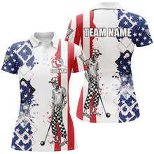 Load image into Gallery viewer, Personalized Argyle US Flag Funny Skeleton Women Billiard Shirts, Patriotic Billiard Team Jerseys TDM1759