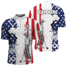 Load image into Gallery viewer, Personalized Argyle US Flag Funny Skeleton Men Billiard Shirts, Patriotic Billiard Team Jerseys TDM1759