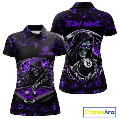 Purple Funny Grim Reaper 8 Ball Pool Women Billiard Shirts Custom Name Lightning Billiard Jerseys TDM2160