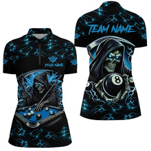 Load image into Gallery viewer, Blue Funny Death Skeleton 8 Ball Pool Women Billiard Shirts Custom Name Lightning Billiard Jerseys TDM2161