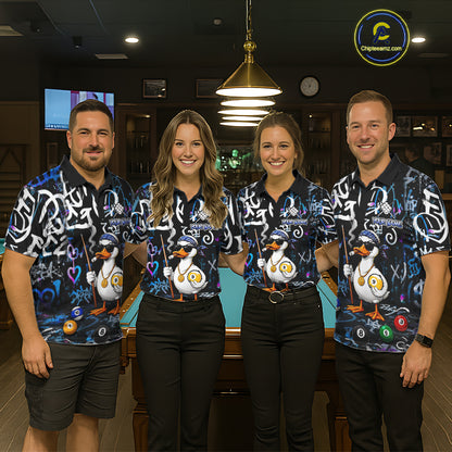 Colorful Graffiti Funny Duck 9 Ball Billiard Shirt For Men Custom Pool Team Jersey Polo & 1/4 Zip TDM7154