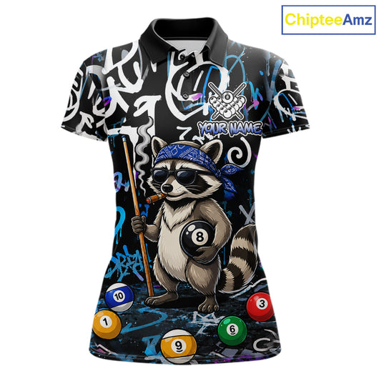 Colorful Graffiti Funny Raccoon 8 Ball Pool Billiard Shirt For Women Custom Billiard Team Jersey TDM7156