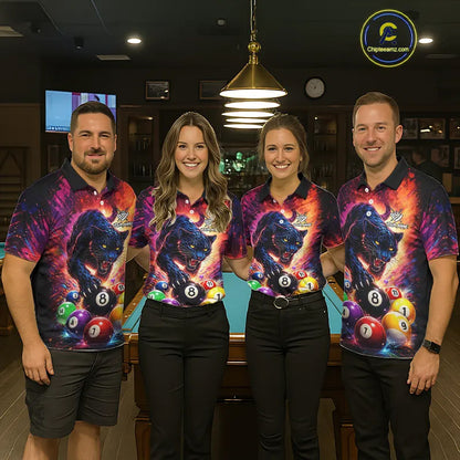 Colorful Billiard Balls Panther 8 Ball Pool Shirt For Men Custom Billiard Jersey Polo & 1/4 Zip TDM5669
