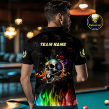 Load image into Gallery viewer, Funny Billiard Colorful Skull Personalized Men Polo Shirts, Custom Team Name Billiard Attire TDM1066