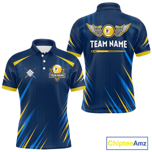 Personalized Blue Yellow 9 Ball Wings Men's Billiard Shirts Custom 9 Ball Pool Team Jersey TDM7167