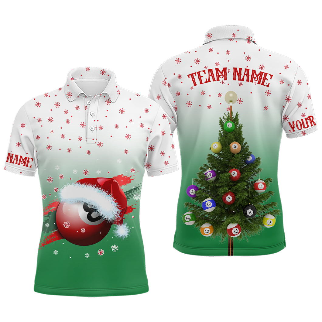 Personalized Funny Christmas Tree Billiard Balls Green 3D Men Polo Shirts, Christmas Shirt Ideas TDM0514