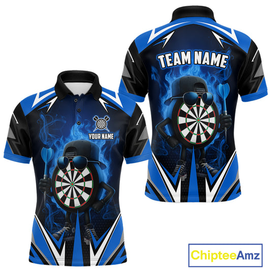 Funny Dartboard Blue Flaming Darts Shirt For Men Custom Darts Jersey Team Polo & Quarter Zip TDM5386