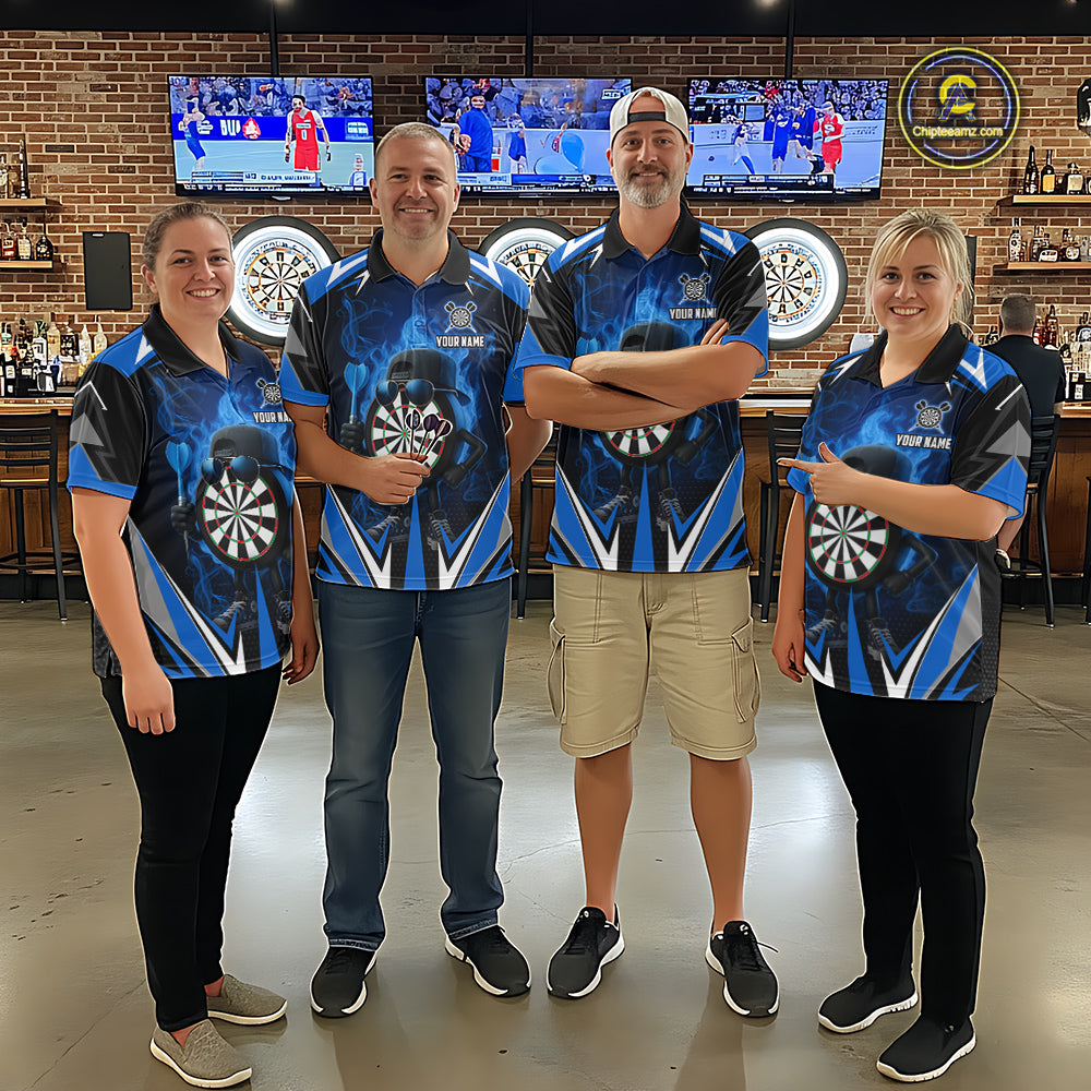 Funny Dartboard Blue Flaming Darts Shirt For Women Custom Darts Jersey Team Polo & Quarter Zip TDM5386