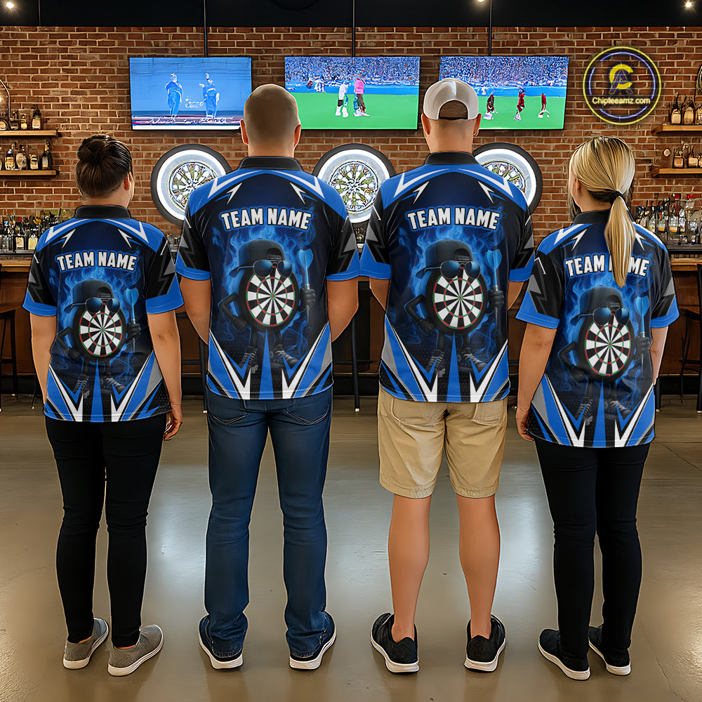 Funny Dartboard Blue Flaming Darts Shirt For Women Custom Darts Jersey Team Polo & Quarter Zip TDM5386