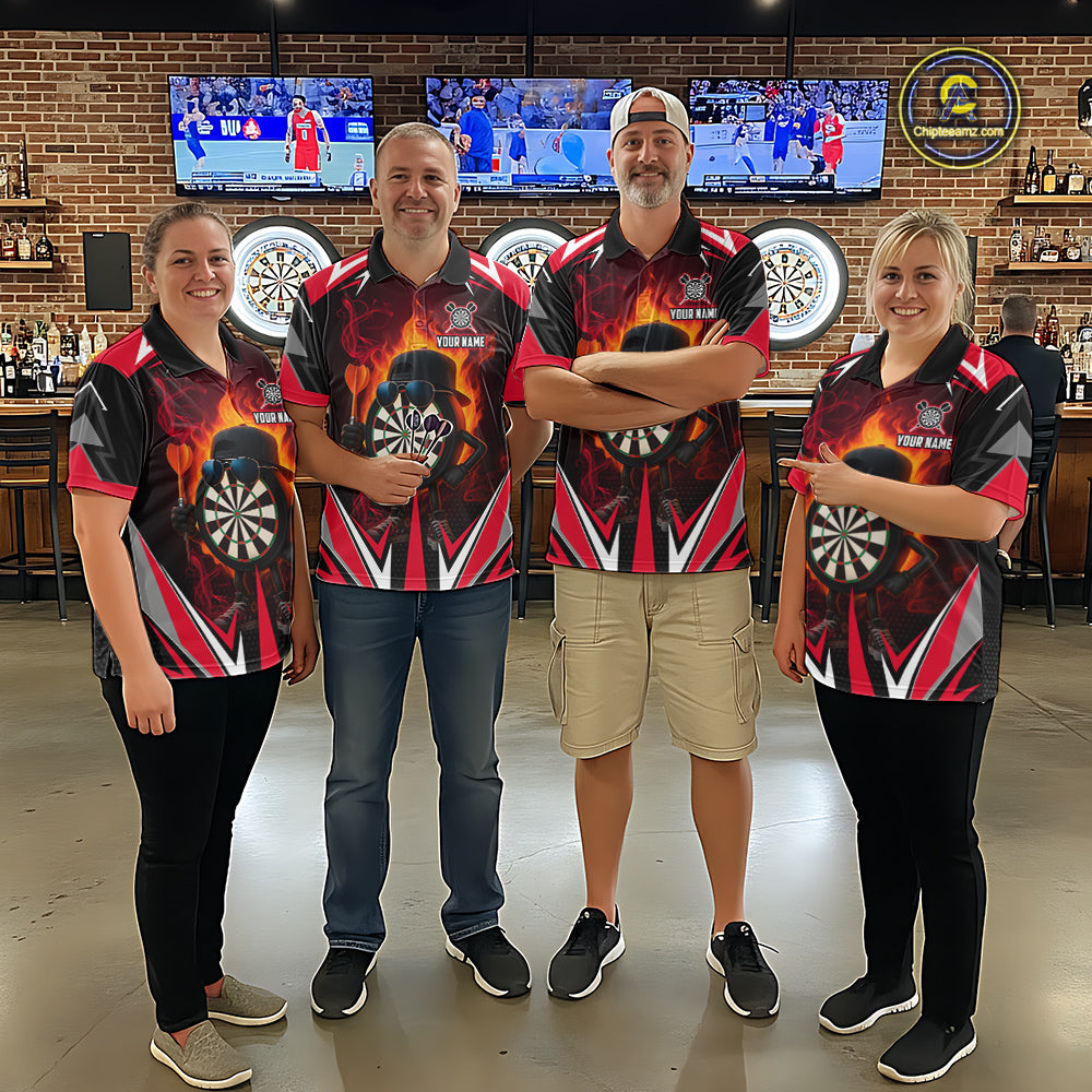 Funny Dartboard Red Flaming Darts Shirt For Women Custom Darts League Jersey Team Polo & Quarter Zip TDM5387