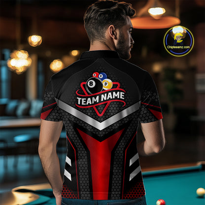 Personalized Billiard 8 Ball & 9 Ball Pool Polo, 1/4 Zip For Men Custom Team Billiard Jerseys |Red TDM4152