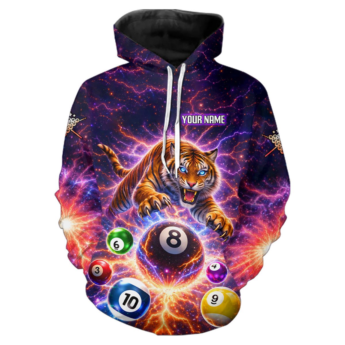 Colorful Pool Balls Tiger Billiard Hoodie For Men And Women Custom Thunder Lightning 8 Ball Hoodie TDM5685