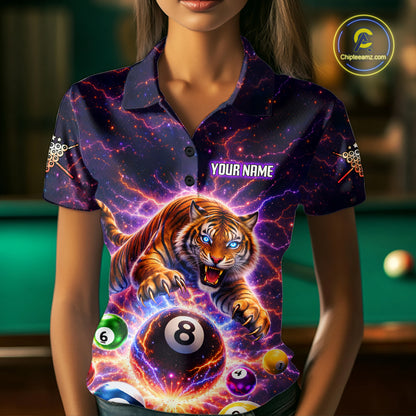 Colorful Billiard Balls Tiger Pool Shirt For Women Custom Thunder Lighting Billiard Team Jersey TDM5685