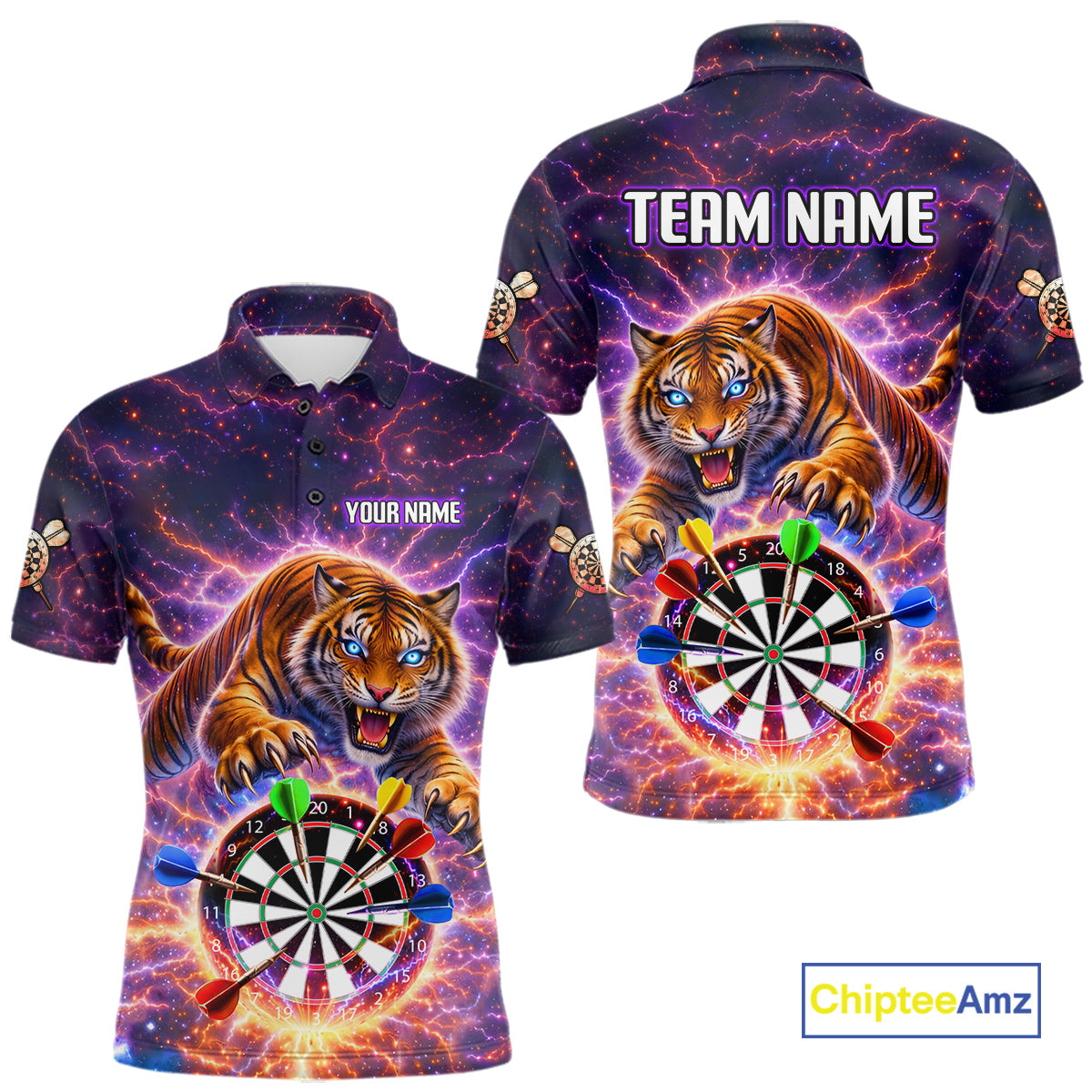 Colorful Thunder Lightning Tiger Darts Shirt For Men Custom Darts Jersey Team Polo & 1/4 Zip TDM5686