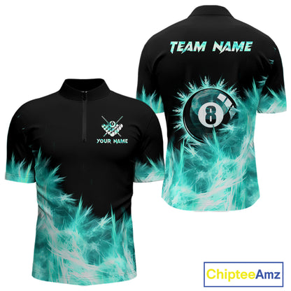 Turquoise Icy Light 8 Ball Pool Billiard Polo & 1/4 Zip For Men Custom Billiard Team Jerseys  TDM5689