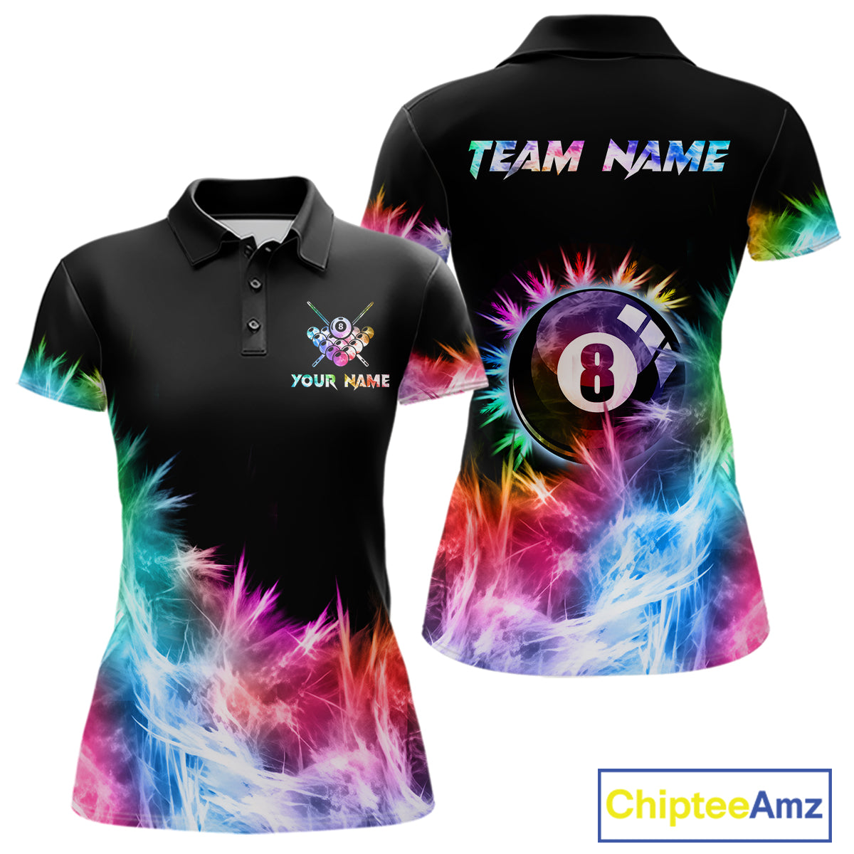 Colorful 8 Ball Pool Icy Light Billiard Polo & Quarter Zip For Women Custom Billiard Team Jerseys TDM5691