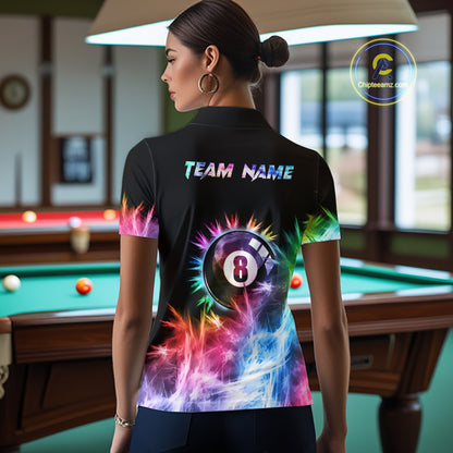 Colorful 8 Ball Pool Icy Light Billiard Polo & Quarter Zip For Women Custom Billiard Team Jerseys TDM5691