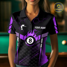 Load image into Gallery viewer, Personalized Purple 8 Ball Flame Billiard Polo &amp; Quarter Zip For Women, 8 Ball Pool Team Jersey TDM6039