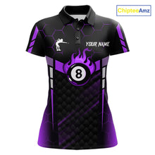 Load image into Gallery viewer, Personalized Purple 8 Ball Flame Billiard Polo &amp; Quarter Zip For Women, 8 Ball Pool Team Jersey TDM6039