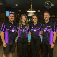 Load image into Gallery viewer, Personalized Purple 8 Ball Flame Billiard Polo &amp; Quarter Zip For Women, 8 Ball Pool Team Jersey TDM6039