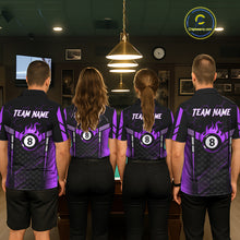 Load image into Gallery viewer, Personalized Purple 8 Ball Flame Billiard Polo &amp; Quarter Zip For Women, 8 Ball Pool Team Jersey TDM6039
