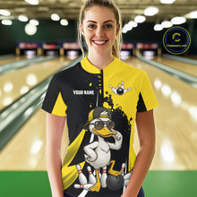Load image into Gallery viewer, Custom Yellow Black Funny Duck Bowling Shirts For Women, Bowling Team Jersey Polo &amp; 1/4 Zip TDM6293