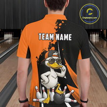 Load image into Gallery viewer, Custom Black And Orange Funny Duck Bowling Shirts For Men, Bowling Team Jersey Polo &amp; 1/4 Zip TDM6294
