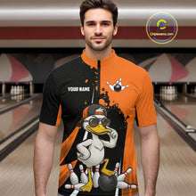 Load image into Gallery viewer, Custom Black And Orange Funny Duck Bowling Shirts For Men, Bowling Team Jersey Polo &amp; 1/4 Zip TDM6294