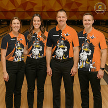 Load image into Gallery viewer, Custom Black And Orange Funny Duck Bowling Shirts For Men, Bowling Team Jersey Polo &amp; 1/4 Zip TDM6294