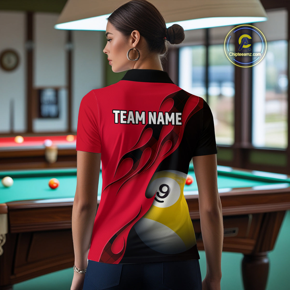 Black And Red Billiard 8 Ball & 9 Ball Pool Shirt For Women Custom Billiard Team Jersey Uniform TDM5162