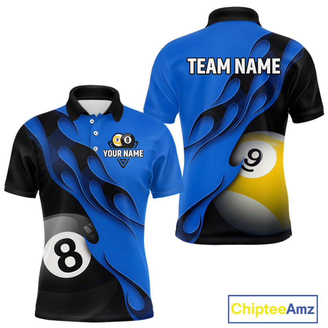 Black And Blue Billiard 8 Ball & 9 Ball Pool Shirt For Men Custom Billiard Team Jersey Uniform TDM5163