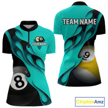 Load image into Gallery viewer, Black And Turquoise Billiard 8 Ball &amp; 9 Ball Pool Shirt For Women Custom Billiard Team Jersey TDM5164