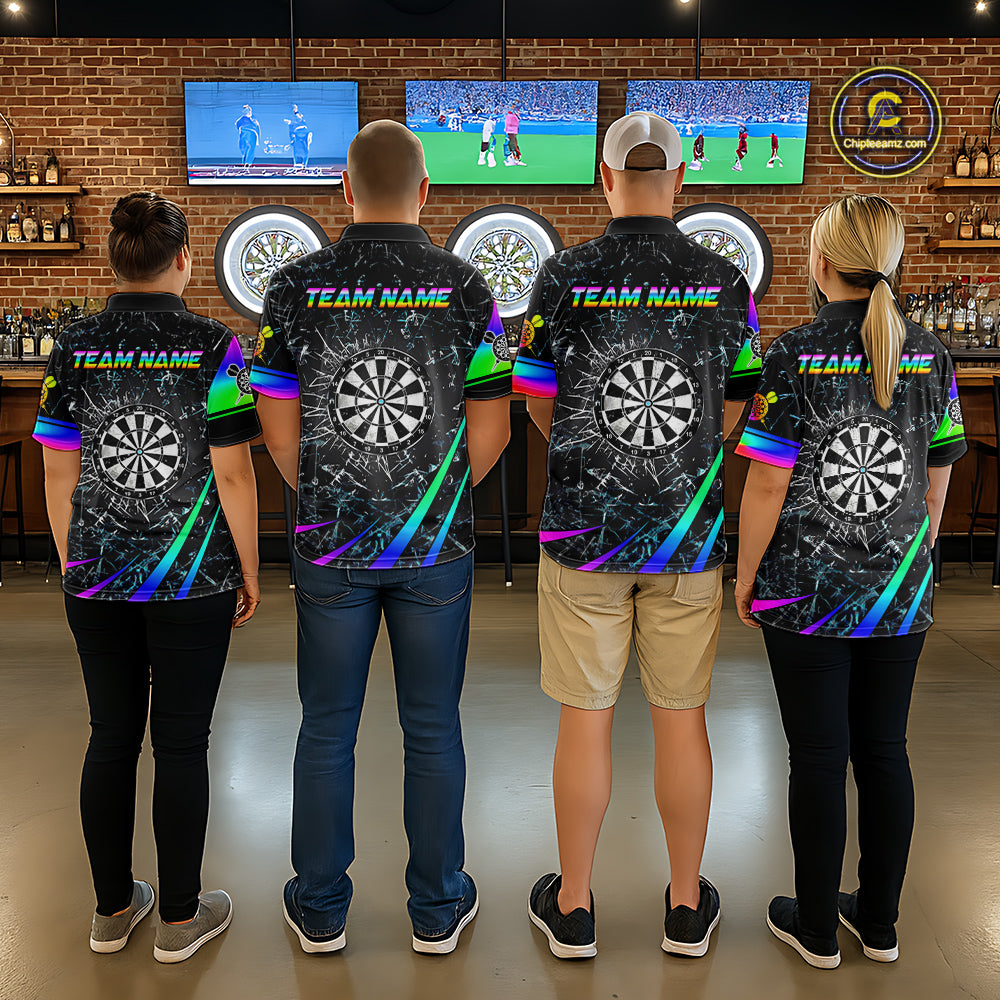 Funny Rainbow Colorful Glass Break Darts Shirt For Women Custom Darts Jersey Team Polo & 1/4 Zip TDM5414