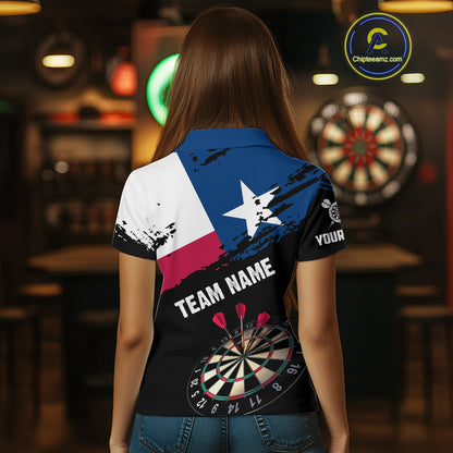 Personalized Grunge Texas Flag Womens Darts Shirt Custom Texas Darts Jersey Team Polo & 1/4 Zip TDM5415