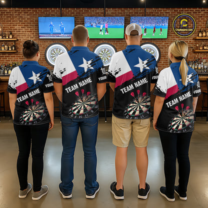 Personalized Grunge Texas Flag Womens Darts Shirt Custom Texas Darts Jersey Team Polo & 1/4 Zip TDM5415